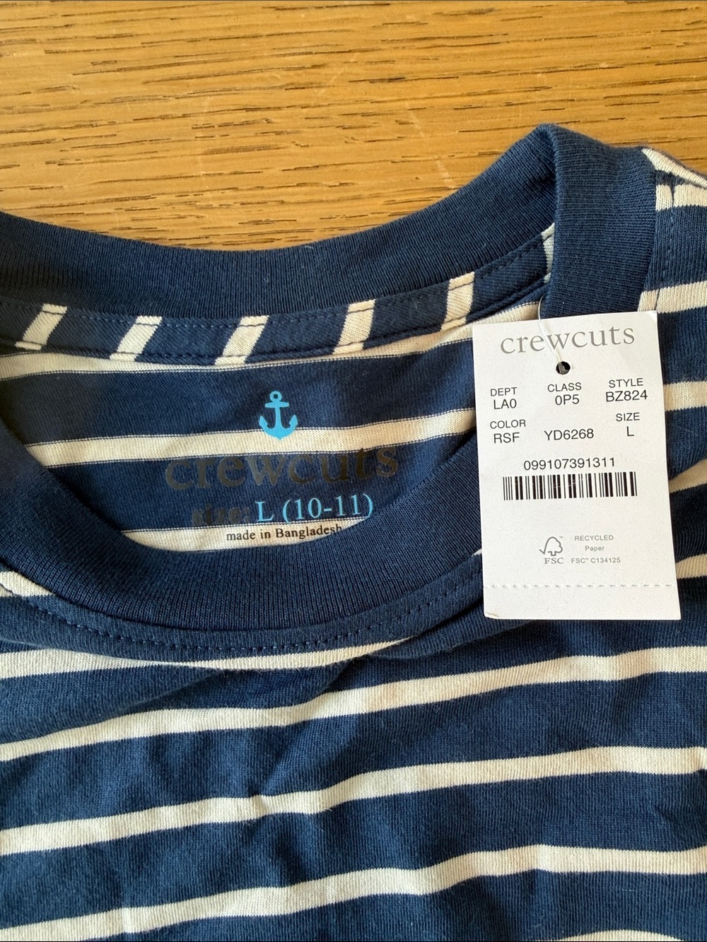 NWT -Crewcuts Boys Navy White Striped Tee Shirt Size Large 10-11 NWT J.Crew - Picture 2 of 3